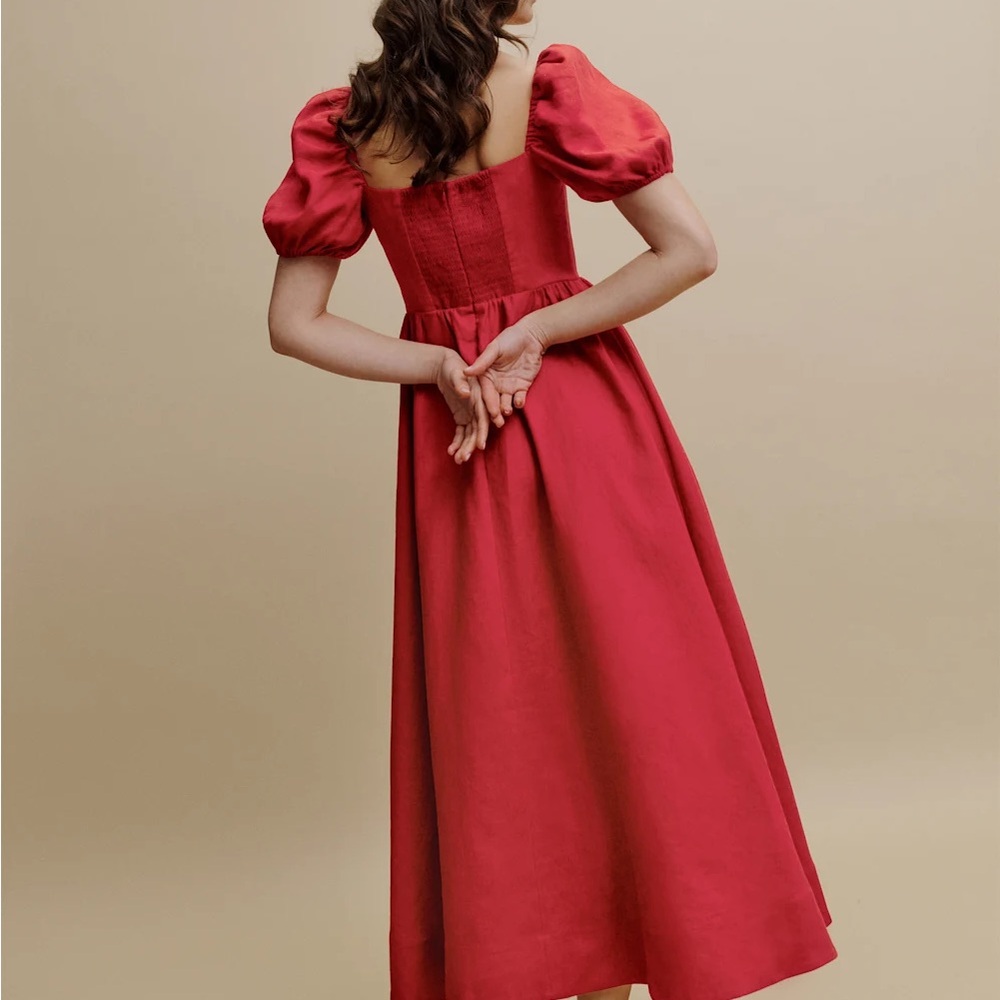 Reformation Marella Linen Dress Cherry - Picture 2 of 10